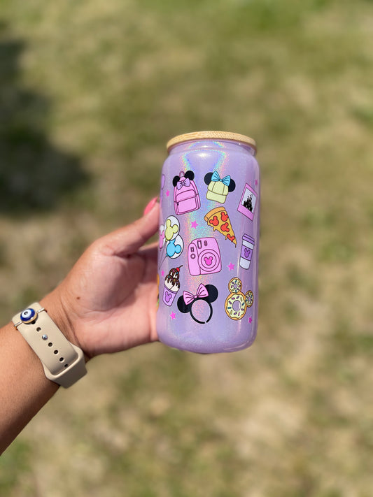 Glitter glass can (purple)