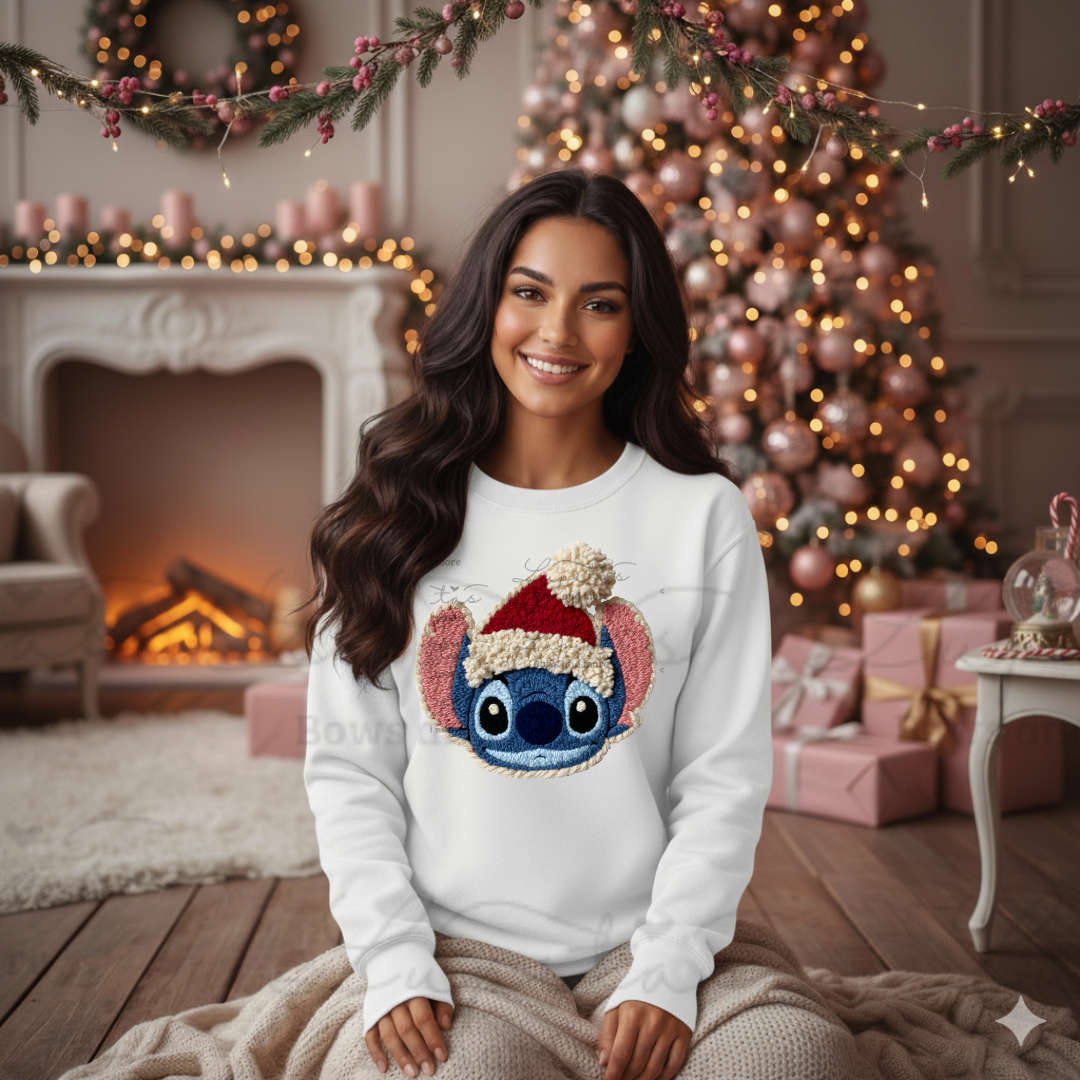 Blue alien crochet style crewneck